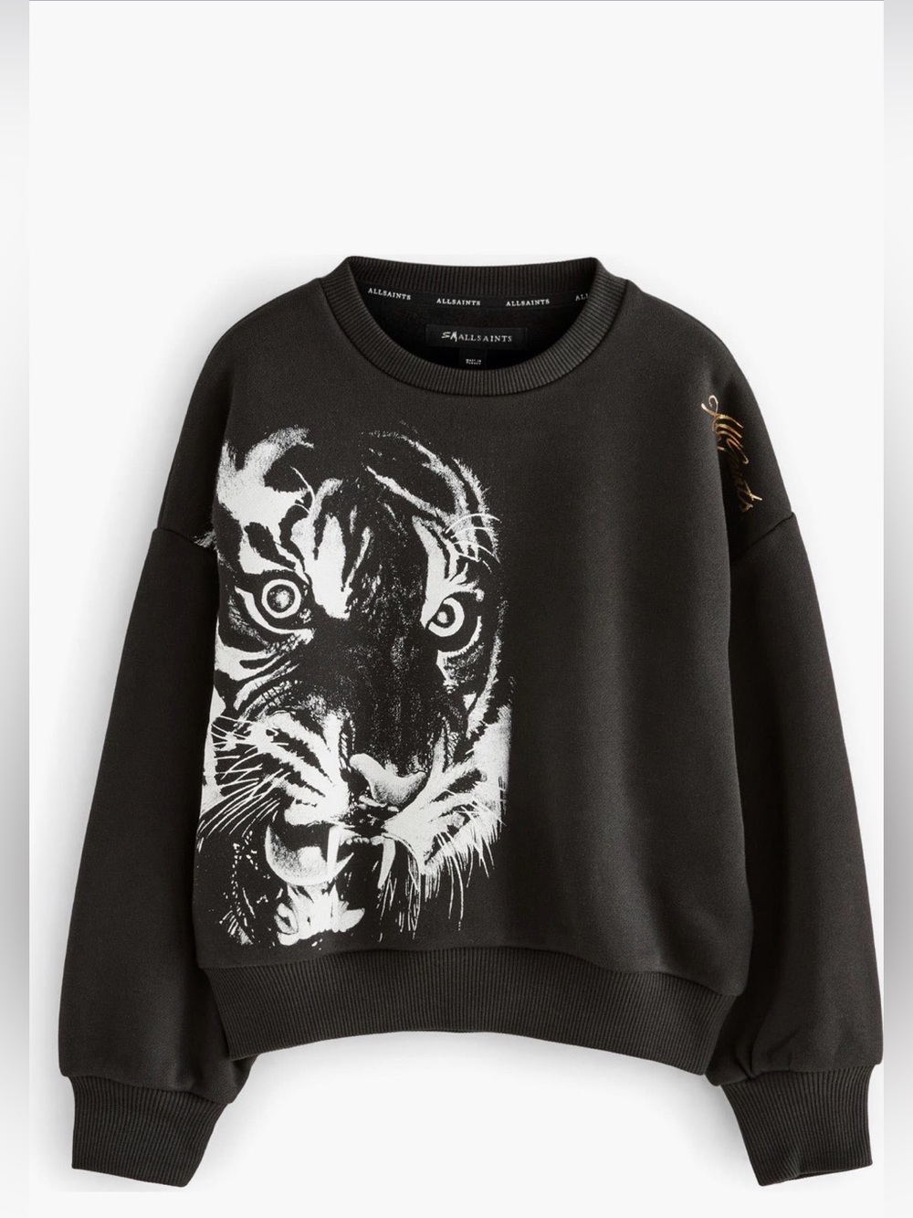 smAllSaints by AllSaints Tiger Graphic Crewneck Sweatshirt Size 9/10 Black